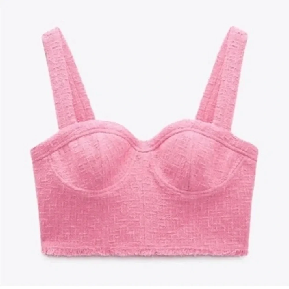 Zara Pink Textured Tweed Cropped Bustier Top BNWT